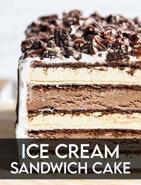 Ice Cream Sandwich Cake Recipe, Ice Cream Sandwich Dessert, Ice Cream Dessert Recipe, Cream Sandwich Cake, Vanilla Ice Cream Sandwich, Easy Ice Cream Cake, Ice Cream Sandwich Cake, Ice Cream Cake Recipe, Homemade Cheesecake