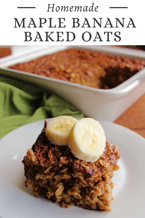 Soft baked oatmeal loaded with bananas and maple syrup. This is a tasty way to start your morning and the leftovers heat wonderfully! Banana Baked Oats, Rolled Oats Recipe, Crohns Recipes, Oats Recipes Breakfast, Banana Baked Oatmeal, Healthy Treats Recipes, Oats Breakfast, Oats Recipe, The Leftovers