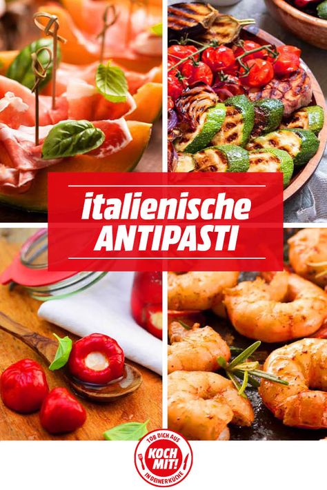 Wer an kleine Snacks denkt, dem kommt direkt Antipasti in den Sinn. Für die italienischen Appetithappen gibt’s hier Rezepte und Tipps für die Zubereitung. Anti Pasti Platte, Italian Dinner, Pizza Party, Tater Tot, Finger Foods, Italian Recipes, Good Food, Pizza, Snacks