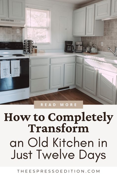 Completely transform an old kitchen in just twelve days using my simple tips. | #kitchenmakeover #kitchentransformation #kitchenrenovation #homedecor #budgethomedecor #homedecoronabudget #kitchendecor #farmhousekitchen #chalkpaintcabinets #DIYkitchen | how to give your kitchen a makeover | farmhouse kitchen inspo | kitchen decor | bright kitchen space | kitchen ideas | mint kitchen cabinets | chalk paint kitchen cabinets | old kitchen transformation Mint Kitchen Cabinets, Chalk Paint Cabinets, Chalk Paint Kitchen Cabinets, Chalk Paint Kitchen, Mint Kitchen, Paint Kitchen Cabinets, Bright Kitchen, Space Kitchen, Paint Kitchen