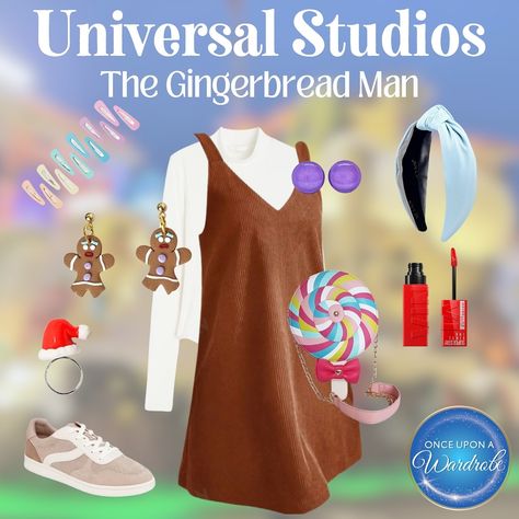 brown jumper gingerbread man outfit for universal studios during the holidays Village Outfit, Universal Studios Characters, Gingerbread Outfit, Universal Christmas, Universal Studios Outfit, Macys Parade, Holiday Parades, Seasonal Treats, Amusement Parks