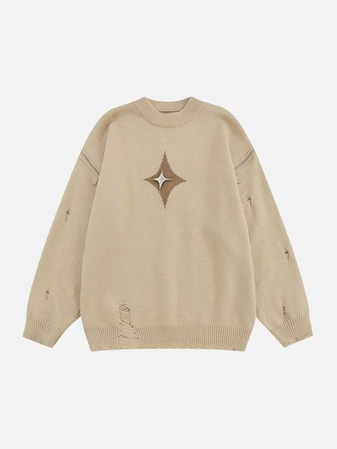 Aelfric Eden Star ZIP Hole Sweater Hole Sweater, Quality Sweaters, Underground Clothing, Asian Streetwear, Top Streetwear Brands, Dr Shoes, Fashion Star, Baby Tees Y2k, Stylish Sweaters