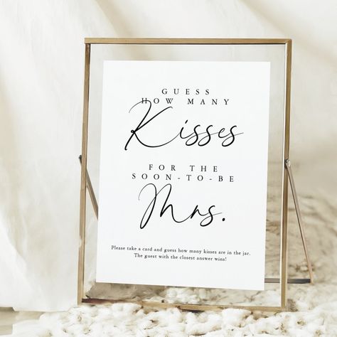 Elegant Handwritten Script How Many Kisses Game Poster Bridal Shower Sign, Hershey's Kisses, Game Poster, Bridal Shower Signs, Shower Sign, Hershey Kisses, Interactive Activities, Black And White Colour, Bridal Showers