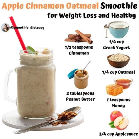 SMOOTHIE- NUTRITION ® on Instagram: “If you are a fan of regular instant oats, then you most likely have tried variations that included apple cinnamon.⁠ ⁠ These three…” Apple Oats Smoothie, Apple Cinnamon Oatmeal Smoothie, Apple Oat Smoothie Recipes, Apple Oatmeal Smoothie, Apple Cinnamon Smoothie Recipe, Low Calorie Foods List, Apple Cinnamon Smoothie, Oatmeal Shake, Heart Healthy Recipes Easy