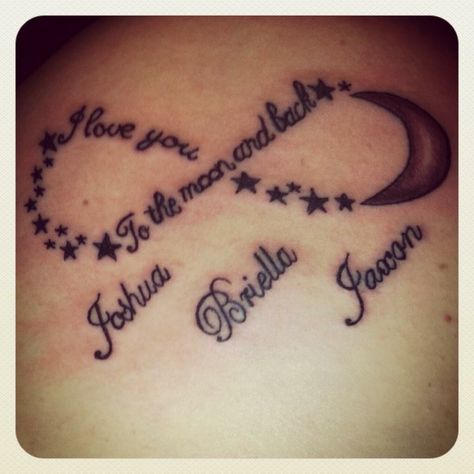 Change to I love you to Neverland and back with the stars and peter pan flying Peter Pan Tattoos, Grandchildren Tattoos, Mother Tattoos For Children, Name Tattoos For Moms, Kid Name Tattoo, Tattoo Placements, Polynesian Tattoos, Tattoos With Kids Names, Mommy Tattoos