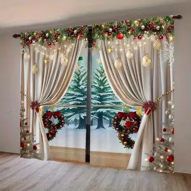 Temu | Explore the Latest Clothing, Beauty, Home, Jewelry & More Christmas Curtains Living Room, Christmas Curtains Living Room Ideas, Curtains Living Room Ideas, Christmas Curtains, Living Room Luxury, Curtains For Living Room, Red Pattern, Semi Transparent, Tree Print