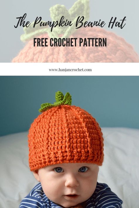 Pumpkin Beanie Hat - Free Crochet Pattern Pumpkin Hat Pattern, Baby Pumpkin Hat, Pumpkin Beanie, Crochet Pumpkin Hat, Hat Free Crochet Pattern, Crochet Baby Beanie, Crochet Baby Hat Patterns, Baby Hat Patterns, Pumpkin Hat