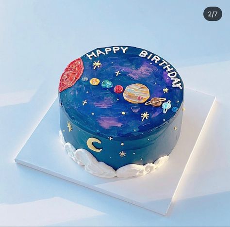 Galaxy Birthday Cake, Hbd Cake, Simple Outer, Planet Party, Galaxy Cake, Birthday Cake For Husband, Cake For Husband, Cute Birthday Cakes, Birthday Cards Diy