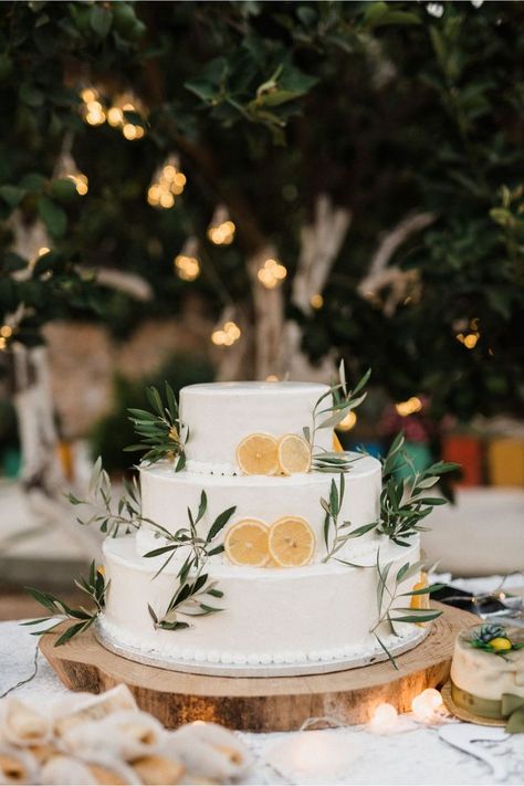 Italian Themed Wedding Cake, Wedding Cake Mediterranean, Wedding Cake Italian Theme, Lemon And Olive Wedding Theme, Italian Theme Wedding Cake, Olive Wedding Cake, Rustic Mediterranean Wedding, Wedding Cake With Lemons, Italian Wedding Floral Arrangements