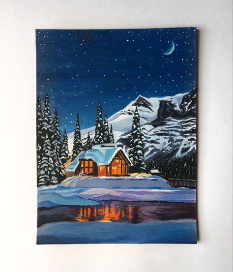 My hope is to share my knowledge with you so you too can expand your love for the arts. Thank you for your interest! Winter Painting On Canvas, Christmas Night Painting, Winter Paintings On Canvas Acrylics Easy, Christmas Painting Ideas Acrylic, Calming Painting Ideas, Winter Painting Ideas On Canvas, Christmas Scenery Paintings, Winter Canvas Painting Ideas, December Painting