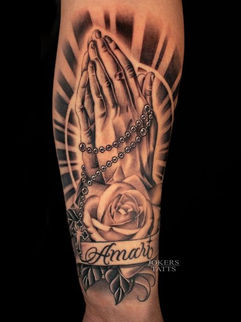 Check me out on Instagram! @jokerstatts432 Mexican Memorial Tattoos, Hand With Rosary Tattoo, Hand Holding Heart Tattoo, Roses And Rosary Tattoo, Hands Holding Rosary Tattoo, Roses With Rosary Tattoo Half Sleeves, Praying Hands With Rosary Tattoo Stencil, Tattoo Ideas For Grandma, Tattoo Praying Hands