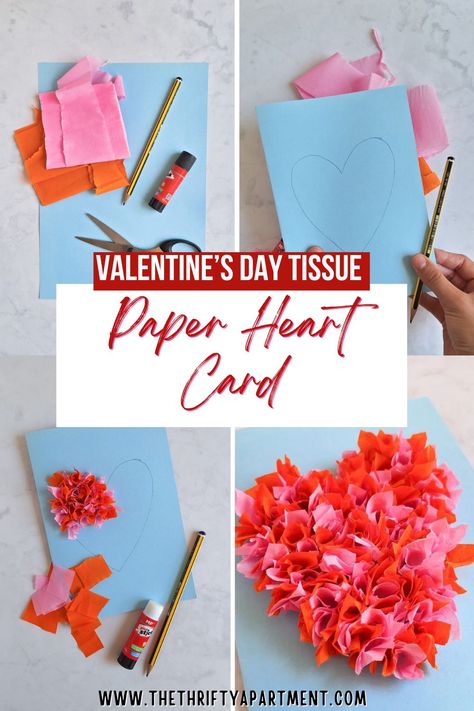 Create a charming Valentine's Day tissue paper heart card! A fun, easy DIY craft to spread love and joy. Perfect for kids or heartfelt gifts. #ValentinesDay #DIYCrafts #HeartCard #KidsCrafts #HandmadeCards Tissue Paper Valentine Craft, Valentine Paper Crafts, Valentines Recipes, Paper Flower Wreaths, Homesteading Diy, Craft To Make, Mom Group, Senior Ideas, Large Paper Flowers