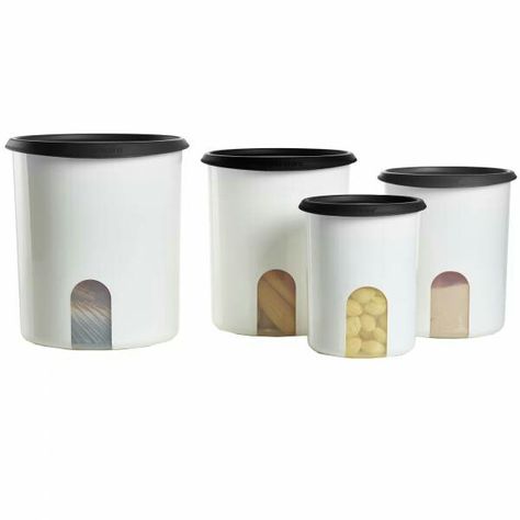 MODULAR MATES® ONE TOUCH® REMINDER CANISTER SET Order at tabithabowers.my.tupperware.com White Canisters, Kitchen Canister Set, Diy Wedding Backdrop, Modern Sink, Happy Kitchen, Window Seal, Small Snacks, Kitchen Food Storage, Kitchen Canisters