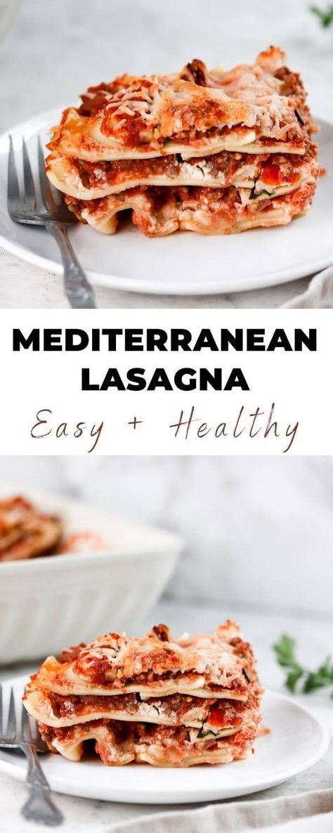 This Mediterranean Lasagna is an easy, healthy comfort food meal! Made with eggplant, zucchini, lean beef and a basil sun-dried tomato cheese filling. #mediterraneanlasagna #lasagna #healthylasagna #eggplant #easy Mediterranean Lasagna, Tomato Pesto Chicken, Healthy Lasagna, Healthy Eggplant, Baked Pesto Chicken, Tomato Cheese, Eggplant Zucchini, Eggplant Lasagna, Healthy Comfort