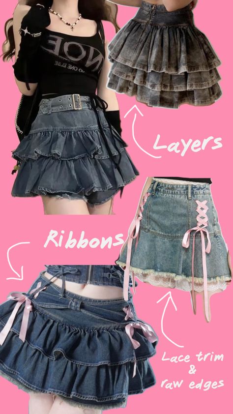 Clothes Makeover, Easy Diy Clothes, Denim Skirt Outfits, Denim Skirts, Really Cute Outfits, Kawaii Clothes, Kawaii Fashion, Upcycle Clothes, Fashion Sewing