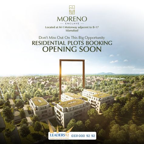 The Future Awaits - Moreno Enclave Booking Opening Soon! The wait is almost over as bookings for Moreno Enclave are opening soon. You can now own a piece of paradise in a community that redefines luxury living, where every day feels like a dream come true. UAN: 03310009292 Coming Soon Real Estate, Coming Soon Poster, Real Estate Posts, Luxury Advertising, Hotel Ads, Property Ad, Real Estate Advertising, Real Estate Marketing Design, Real Estate Ads