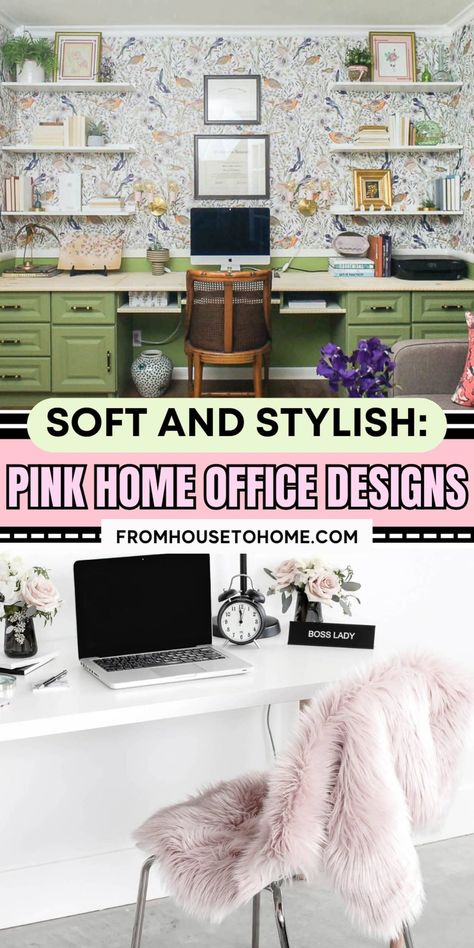 soft and stylish: pink home office designs Glam Home Office Ideas, Pink Home Office Ideas, Beautiful Office Decor, Pink Home Office, Blue Home Offices, Small Room Diy, Home Office Designs, White And Gold Decor, Elegant Home Office