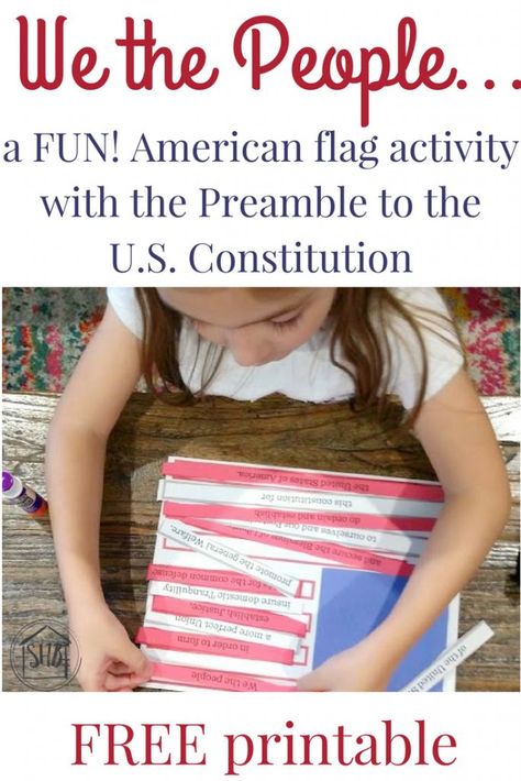 Create a Preamble Flag to learn the Preamble to the US Constitution and celebrate America's freedom and flag. Constitution Lesson Plans Elementary, 3rd Grade Constitution Activities, Freedom Week Activities For Kindergarten, Us Constitution Activities, Constitution Day Crafts For Kids, Constitution Day Craft, Constitution Project, Constitution For Kids, Constitution Activities