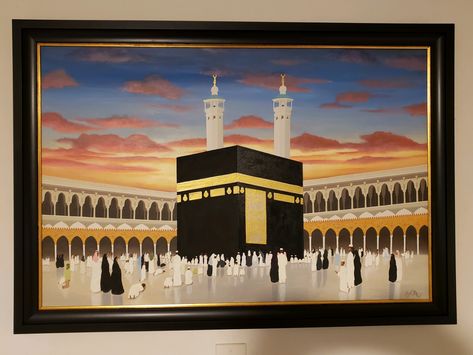 Mecca special request. Original acrylic on canvas by Serena DeLeon. Makkah Kaaba Mecca Watercolor Painting, Mecca Canvas Painting, Makkah Watercolor Painting, Mecca Painting Acrylic, Mecca Kaaba Painting, Kaba Sharif Painting On Canvas, Makkah Painting On Canvas, Kaba Painting On Canvas, Khana Kaba Painting On Canvas