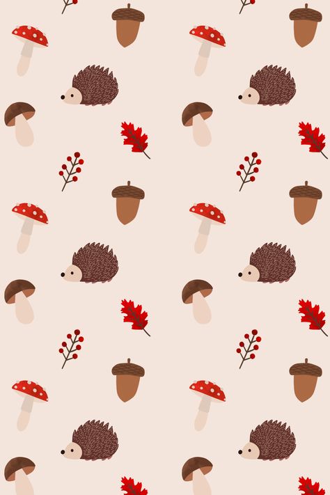 Autumn Pattern Illustration, Red Fall Aesthetic, Bedroom Wallpaper Aesthetic, Hedgehog Wallpaper, Autumn Hedgehog, Hedgehog Pattern, Illustration Autumn, Hedgehog Drawing, Hedgehog Illustration