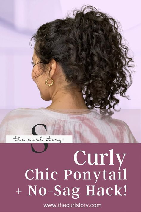 Chich high ponytail with wavy curly hair High Curly Ponytail, Ponytail Trick, Crazy Curly Hair, Ponytail Hack, Heavy Hair, Chic Ponytail, Curly Hair Ponytail, Ponytail Tutorial, Medium Length Curly Hair