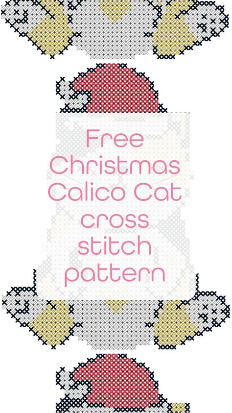 Free Christmas Calico Cat cross stitch pattern - Craft with Cartwright Cat Pixel Pattern, Cat Cross Stitch Pattern Free, Free Cross Stitch Pattern, Free Chart, Cat Cross Stitch Pattern, Cat Cross Stitch, Pixel Pattern, Calico Cat, Dmc Thread