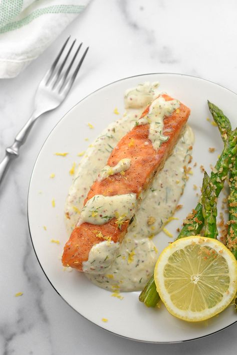 Creamy Lemon Dill Salmon - Simple Seasonal Salmon With Dill Cream Sauce, Creamy Dill Salmon, Dill Cream Sauce, Salmon With Dill, Lemon Dill Salmon, Lemon Dill Sauce, Dill Recipes, Dill Salmon, Creamy Dill Sauce