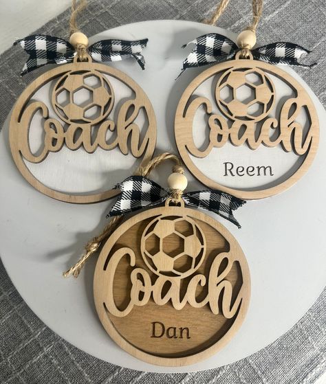 Coach Soccer, Wood Resin Table, Laser Engraved Ideas, Winter Gift, Resin Table, Wood Resin, Scroll Saw, Sports Theme, Ball Ornaments