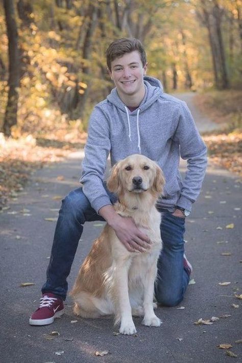 Senior boy photo with dog in Otsego, Minnesota in the fall Guys Poses, Guys Photography, Pet Photography Poses, Dog Photoshoot Pet Photography, Horse Senior Pictures, Boy Senior Portraits, Senior Photos Boys, Senior Photography Poses, Senior Boy Poses