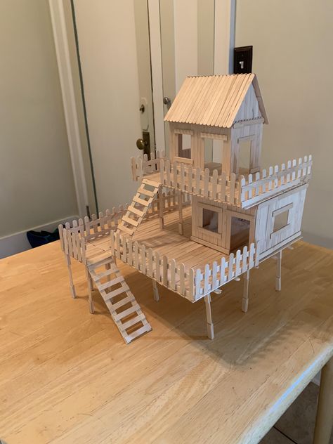 Kandang Hamster, Popsicle Stick House, Popsicle House, Stick House, Popsicle Stick Crafts House, Popsicle Stick Houses, Hamster Diy, Diy Popsicle Stick Crafts, Hamster Toys