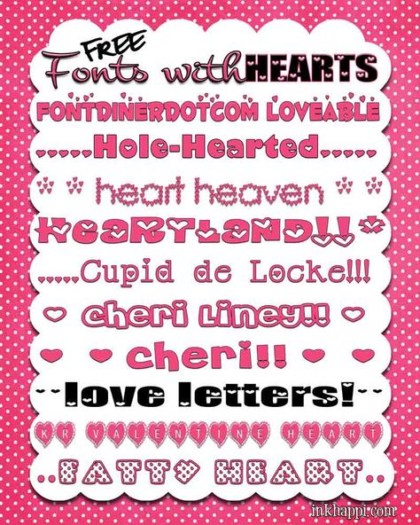 Since I love fonts so much… I thought it would be fun to share some that have {HEARTS} incorporated into them somehow. These are all Free to download! Heart Fonts, Numbers Tattoo, Party Font, Valentine Font, Trending Fonts, Romantic Fonts, Instagram Font, Heart Font, Trendy Fonts