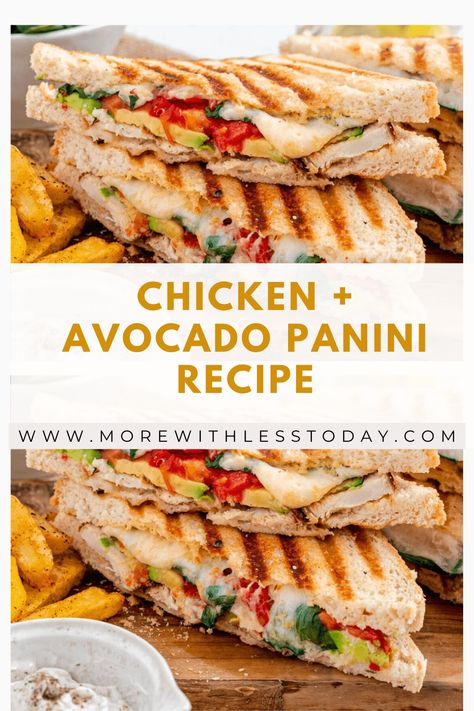 Change up your sandwich routine with this delicious chicken and avocado panini recipe. This panini was one of my favorite things to order at a restaurant and now I make my own and they are so good! #panini #chickenandavocado #sandwichrecipe Brioche Chicken Sandwich, Sandwich Recipes Dairy Free, Things To Make In A Panini Press, Panera Panini Recipes, Italian Chicken Panini, Sandwich Recipes With Avocado, Rotisserie Chicken Panini Recipes, Vegetarian Panini Recipes, Panini Recipes Easy