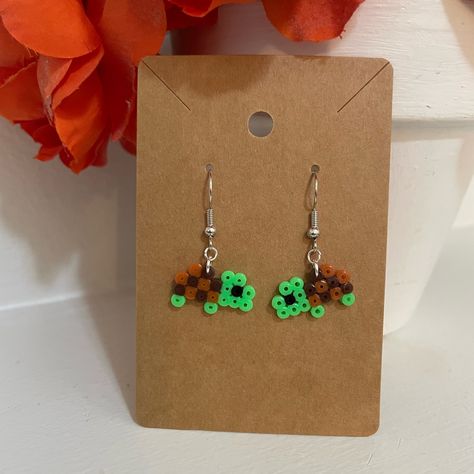 Perler Bead Turtle Earrings Green, Black And Brown New Handmade Less Than An Inch Perler Beads Bundle To Save Don’t Be Afraid To Send Offers :) Easy Perler Beads Ideas Bookmark, Succulent Perler Beads, Perler Earring Holder, Cute 3d Perler Bead Patterns, Cute Mini Perler Bead Ideas, Perler Earrings Diy, Pearler Bead Keychains, Tiny Perler Beads, Mini Perler Bead Patterns Easy