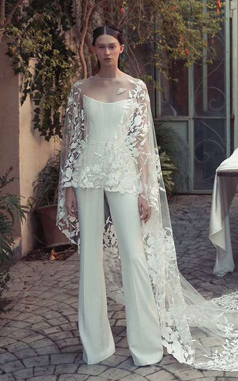 Wedding Dress With Pants, Wedding Dresses Jumpsuit, Hollywood Wedding Hair, Dress With Pants, Wedding Dress Jumpsuit, Wedding Pantsuit, Reception Outfits, Bridal Wardrobe, Old Hollywood Wedding