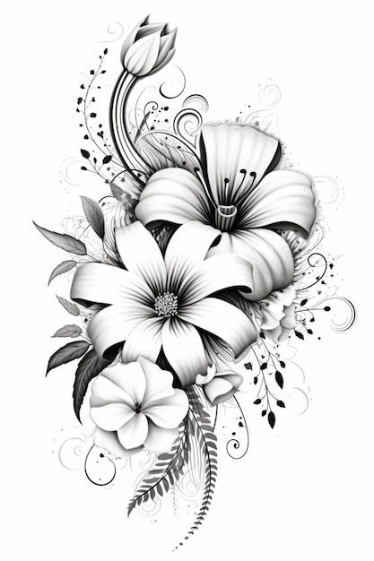 Photo un dessin noir et blanc de fleurs ... | Premium Photo #Freepik #photo Free Cricut Images, Cricut Images, Free Cricut, Temporary Tattoo Designs, Temporary Tattoo, Premium Photo, Tattoo Designs, Cricut, Tattoos