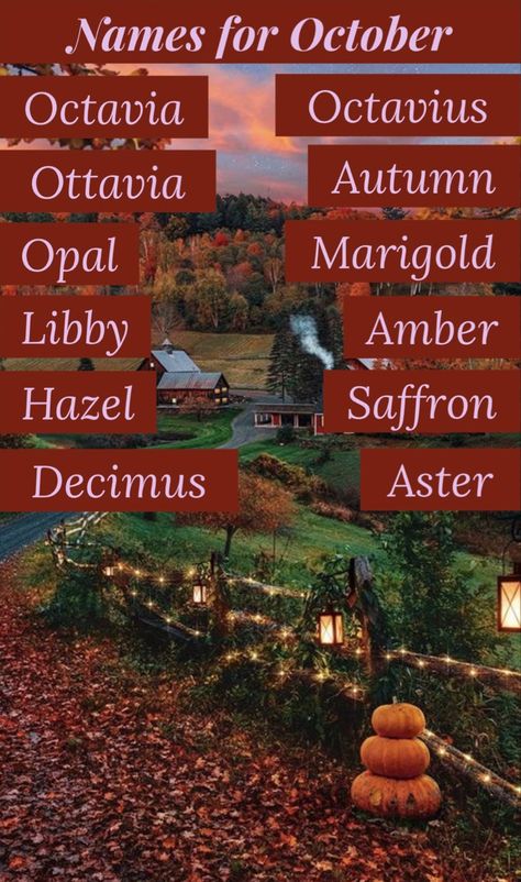 #babynames #babynamesuggestions #baby #names #october #girl #boy #unisex November Names, Autumn Name Meaning, Autumn Names Girl, Dark Academia Names Girl, Autumn Names, Pumpkin Names, Autumn Name, October Girl, Babies Names