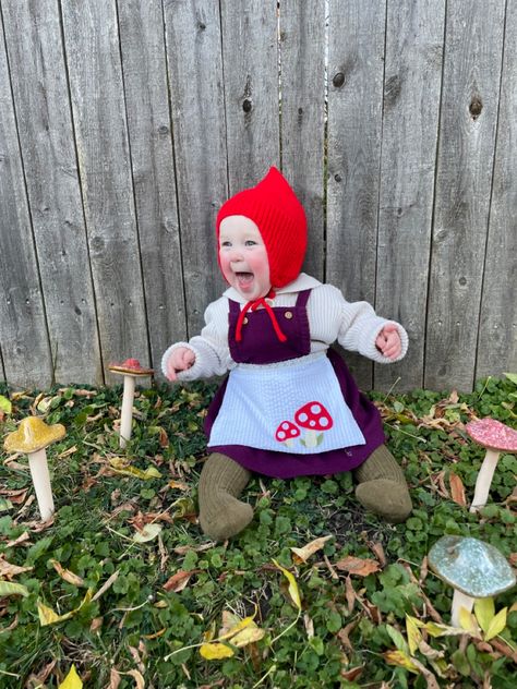 Baby Garden Gnome Costume, Mushroom Baby Costume, Gnome Baby Costume, Girl Gnome Costume, Baby Mushroom Costume, Renfaire Inspiration, Baby Fairy Costume, Garden Gnome Costume, Baby Gnome Costume