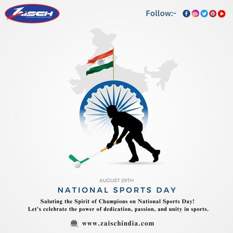 Commemorating the Champion Within: Celebrating National Sports Day, Honoring Major Dhyan Chand's Legacy of Excellence 🏅🇮🇳 #zaisch #PlayWithPride #NationalSportsDay #nationalsportsday2023 #MajorDhyanChand #hockey #zaischindia National Sports Day Poster, National Sport Day, Vibes With Friends, Simple Good Morning, Sports Day Poster, Dhyan Chand, Gm Images, National Sports Day, Photoshop Design Ideas