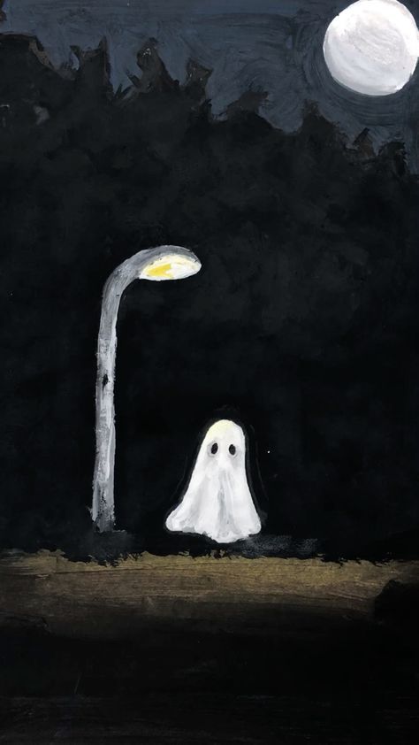 Creepy Acrylic Painting Ideas, Realistic Ghost Painting, Ghost Fall Painting, Ghost Painting On Wood, Simple Ghost Painting, Ghost Painting Aesthetic, Painting Ideas Ghost, Scary Painting Ideas, Easy Ghost Painting