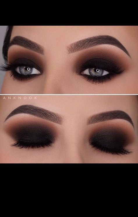 October Eyeshadow Looks, Grunge Eyeshadow Looks, Fall Eyeshadow Looks For Brown Eyes, Black And Brown Makeup, Black And Brown Eyeshadow, Fall Makeup Looks For Brown Eyes, Makeup For Grey Eyes, Dark Eyeshadow Looks, Makeup Combinations