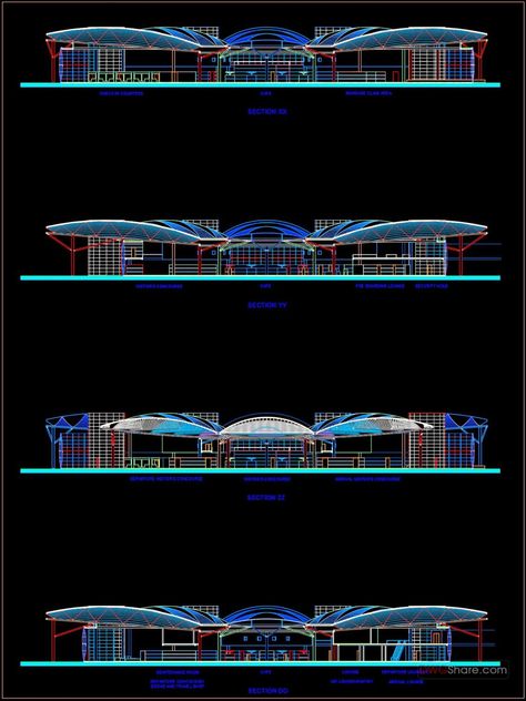 Autocad Drawing Of Airport Design Plan And Elevation For Download Airport Design Architecture, Airline Interiors, Plan And Elevation, Airport Design, Roof Styles, Landscape Architecture Design, Autocad Drawing, Dark Wallpaper Iphone, Building Ideas