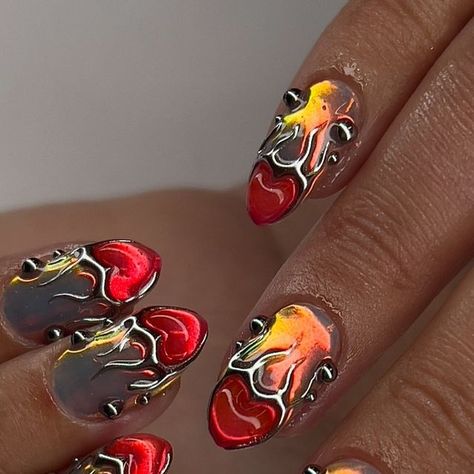 Hot Rod Nails, Chrome Flame Nails, Flame Nails, Chrome Nails, Hot Rods, Nails