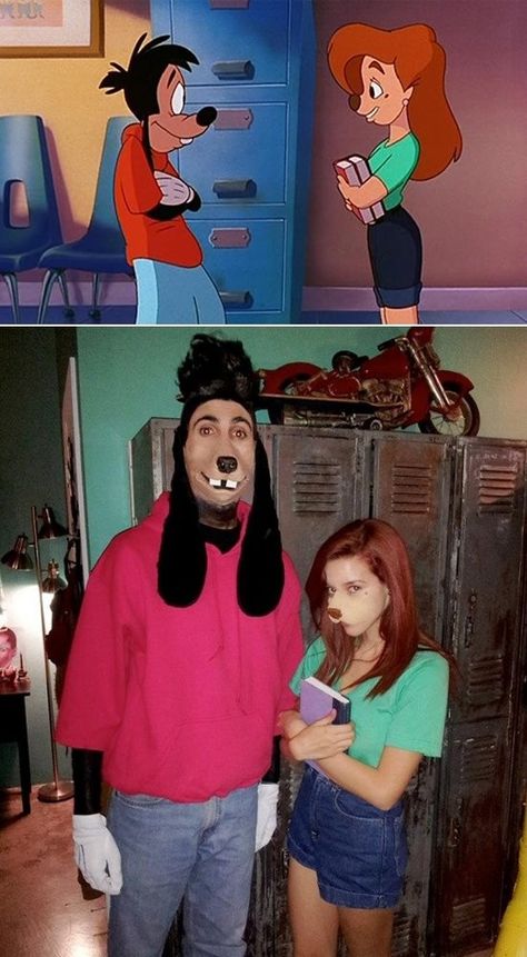 90s Couples Costumes, Goofy Outfits, Goofy Costume, Max And Roxanne, Cartoon Halloween Costumes, Max Costume, A Goofy Movie, 90s Halloween Costumes, Movie Character Costumes