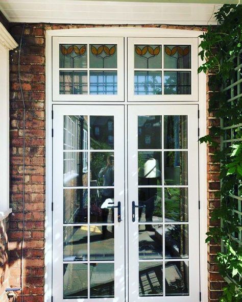 Doors To Deck, French Doors To Deck, Old Brick House, Lodge Exterior, White French Doors, French Doors Exterior, Doors Exterior, Old Bricks, Home Entrance Decor