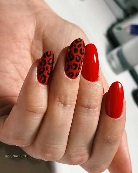 Print Nail Art, Red Nail Art Designs, Red Gel Nails, Red Nail Art, Her Nails, Animal Nails, Leopard Nails, Makijaż Smokey Eye, Red Nail Designs