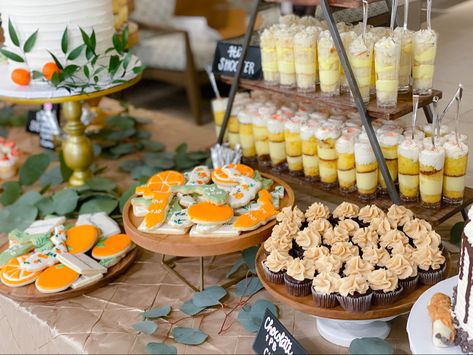 Citrus Dessert Table, Cutie Dessert Table, Orange Dessert Table, Orange Dessert, Citrus Desserts, Dessert Shooters, Baby Singing, Dessert Cakes, Custom Desserts