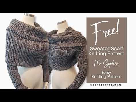 (1) Wrap Yourself In A Sweater Scarf With This FREE, Easy Knitting Pattern - YouTube Wrap Sweater Pattern, Knit Wrap Pattern, Easy Sweater Knitting Patterns, Crossover Sweater, Scarf Knitting Pattern, Knitting Patterns Free Scarf, Diy Sweater, Scarf Knitting, Sweater Scarf