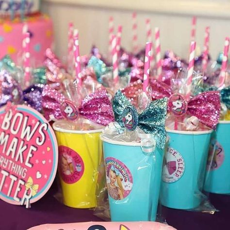 JoJo Siwa Bow Day Party | CatchMyParty.com Jojo Siwa Birthday Party Ideas Diy, Jojo Siwa Party Decorations Ideas, Jojo Siwa Party Ideas, Jojo Siwa Cupcake Ideas, Jo Jo Siwa Party Ideas Decorations, Jojo Birthday Party Ideas, Jojo Siwa Birthday Party Ideas Decoration, Jojo Siwa Centerpieces, Jo Jo Siwa Party Ideas