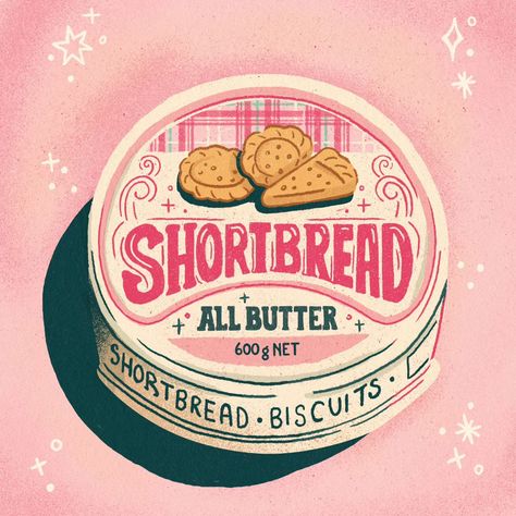 Artwork by Eve Anderson. Shortbread biscuits | lettering and illustration Logo Design Coffee, Biscuit Packaging, Shortbread Biscuits, New Years Traditions, Retro Graphic Design, Green Tartan, Retro Theme, Illustrators On Instagram, Graphic Design Portfolio