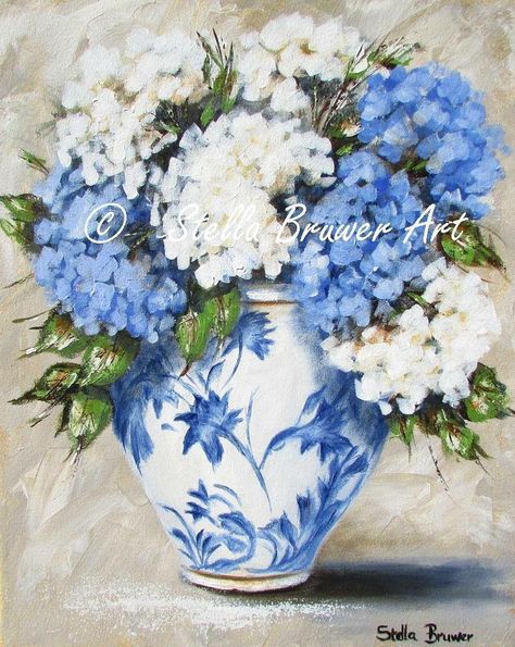 Paint Hydrangeas, Hydrangea Painting, Creation Photo, Favorite Paint, Blue Pottery, China Painting, Sculpture Painting, Acrylic Flowers, Art Inspiration Painting